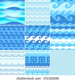 Set of seamless sea waves patterns.