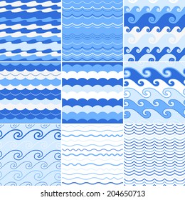 Set of seamless sea waves patterns.