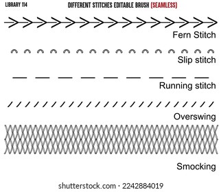 SET OF SEAMLESS SEWING STITCH BRUSH PATTERN DESIGNED FOR GARMENTS, BAGS, APPARELS AND CLOTHINGS IN EDITABLE VECTOR