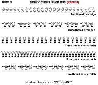 SET OF SEAMLESS SEWING STITCH BRUSH PATTERN DESIGNED FOR GARMENTS, BAGS, APPARELS AND CLOTHINGS IN EDITABLE VECTOR