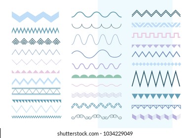 conjunto de bordes de zigzag y ondulados sin fisuras. elementos de diseño vectorial