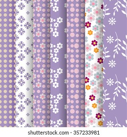 Set seamless spring floral pattern in purple and lilac color mothers day for packaging and Wallpaper