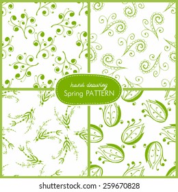 Set of seamless spring pattern with leaves. Vector illustration
