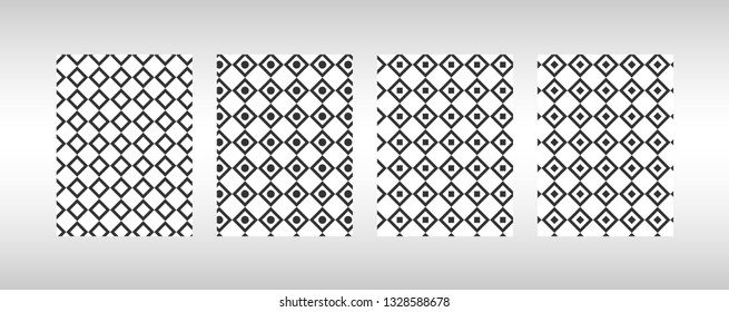 set of seamless square geometric black and white patterns