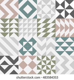Set of seamless square, triangle, zigzag and geometric tile pattern design vector