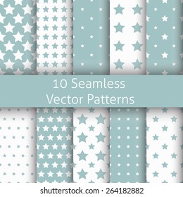 Set of seamless star patterns, geometric trendy style, 