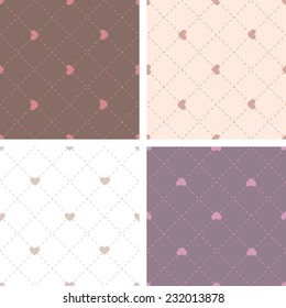 A set of seamless   stitched backgrounds with diamonds and hearts