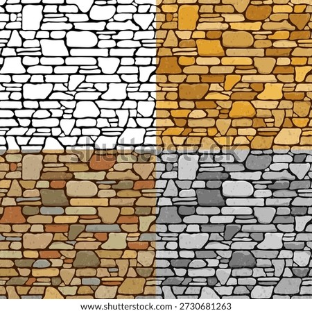 Set Seamless Stone Textures Set 4 Seamless Grunge Stone Brick Wall Texture with various variants of color. Vector Illustration.