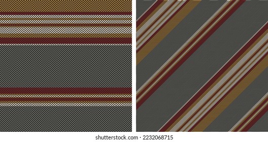 Set seamless stripe pattern. Colored textured a herringbone background. Horizontal and diagonal bands. Textile design. Of printing on fabric, shirt, textile, curtain and tablecloth. Vector.