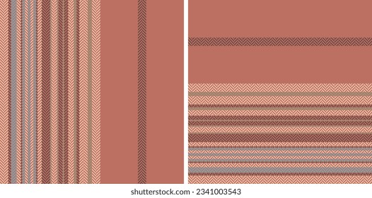 Set seamless stripe pattern. Colored textured a herringbone background. Vertical and horizontal lines. Textile design. Of printing on fabric, shirt, textile, curtain and tablecloth. Vector.