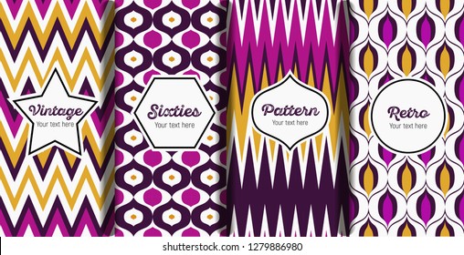 Set of seamless striped retro pattern in the style of the sixties. Art deco vintage wallpaper or fabric.