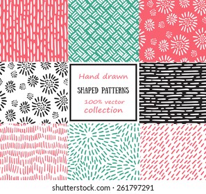 Set of seamless stroke patterns. Hand-drawn background.