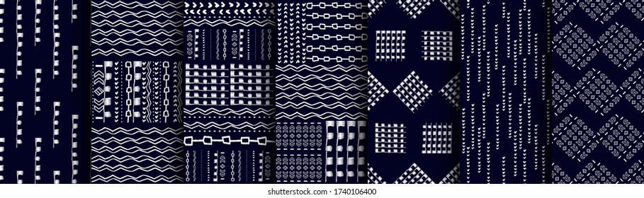 Set seamless stylish minimalistic pattern with white bold and thin hand drawn shapes Great for fabric and textile, wallpaper