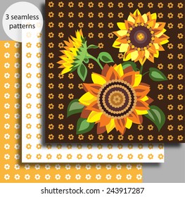 Set of seamless sunflower patterns