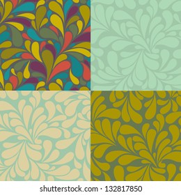 Set of Seamless Swirly Patterns, in neutral green, gold and yellow, and multicolor