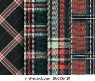 Set of seamless tartan pattern. Checkered Scottish plaid. Striped Christmas print in Scottish style. Tartan background.