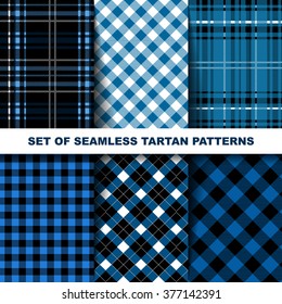Set of seamless tartan patterns. Blue version. Vector illustration. Great background for your design.