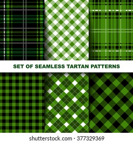Set of seamless tartan patterns. Green version. Vector illustration. Great background for your design.