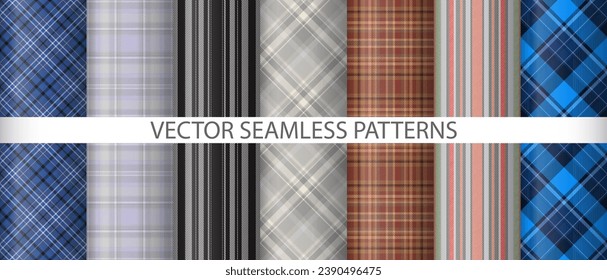 Set seamless tartan texture. Background vector check. Pattern fabric textile plaid collection.