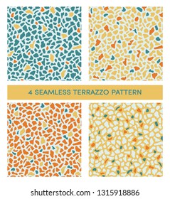 Set of seamless terrazzo patterns in mediterranean sun and sea tones.  Texture of classic italian type of floor in Venetian style. Vector background. For textile, paper, card, interior design
