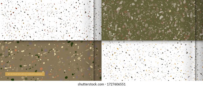 Set seamless terrazzo patterns. Pattern for ceramics marble natural stone. Vector stock illustration textured shapes in vibrant colors