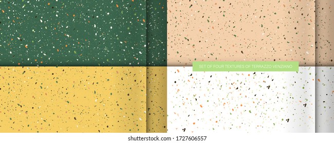 Set seamless terrazzo patterns. Pattern for ceramics marble natural stone. Vector stock illustration textured shapes in vibrant colors