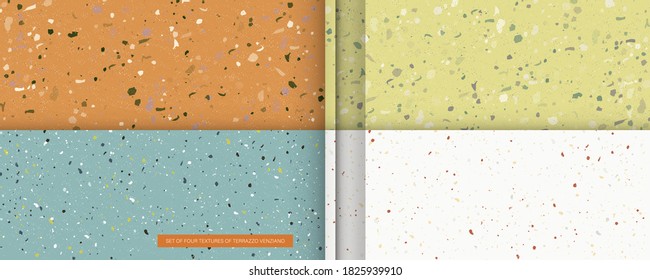 Set seamless terrazzo patterns. Pattern for ceramics marble natural stone. Vector stock illustration textured shapes in vibrant colors