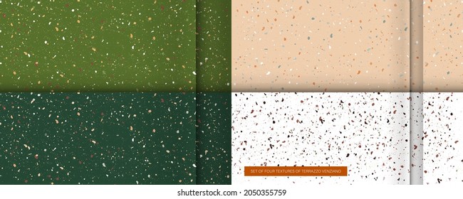 Set seamless terrazzo patterns. Pattern for ceramics marble natural stone. Vector stock illustration textured shapes in vibrant colors