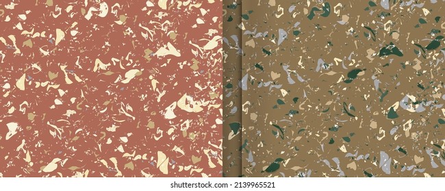 Set seamless terrazzo patterns. Pattern for ceramics marble natural stone. Vector stock illustration textured shapes in vibrant colors