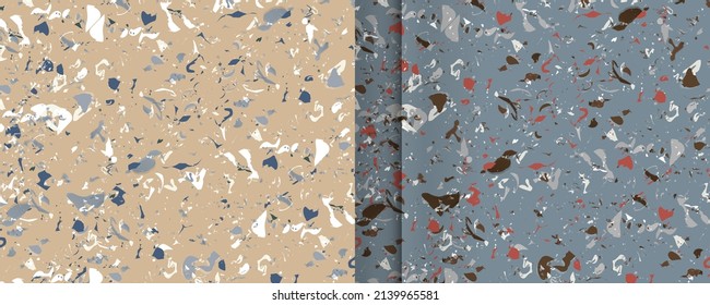 Set seamless terrazzo patterns. Pattern for ceramics marble natural stone. Vector stock illustration textured shapes in vibrant colors