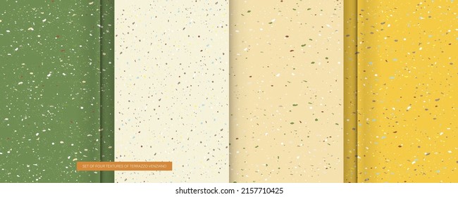 Set seamless terrazzo patterns. Pattern for ceramics marble natural stone. Vector stock illustration textured shapes in vibrant colors