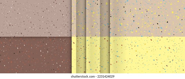 Set seamless terrazzo patterns. Pattern for ceramics marble natural stone. Vector stock illustration textured shapes in vibrant