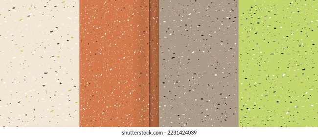 Set seamless terrazzo patterns. Pattern for ceramics marble natural stone. Vector stock illustration textured shapes in vibrant