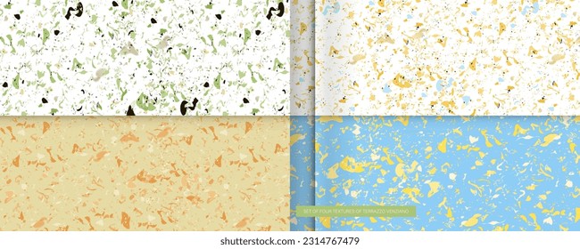 Set seamless terrazzo patterns. Pattern for ceramics marble natural stone. Vector stock illustration textured shapes in vibrant colors