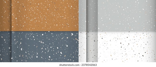 Set seamless terrazzo patterns. Pattern for ceramics marble natural stone. Vector stock illustration textured shapes in vibrant colors