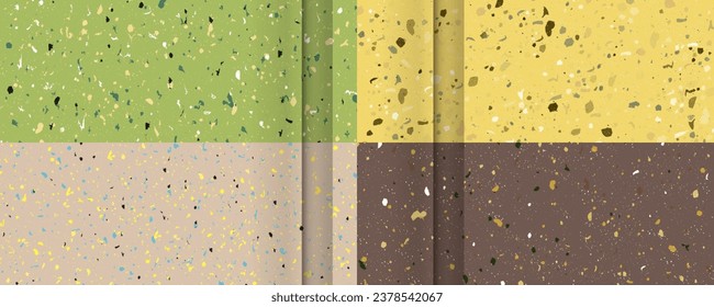 Set seamless terrazzo patterns. Pattern for ceramics marble natural stone. Vector stock illustration textured shapes in vibrant colors