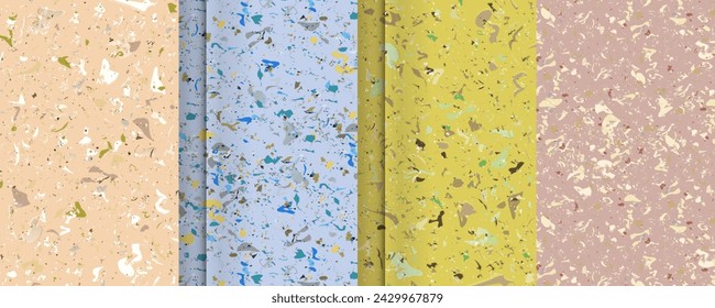 Set seamless terrazzo patterns. Pattern for ceramics marble natural stone. Vector stock illustration textured shapes in vibrant colors
