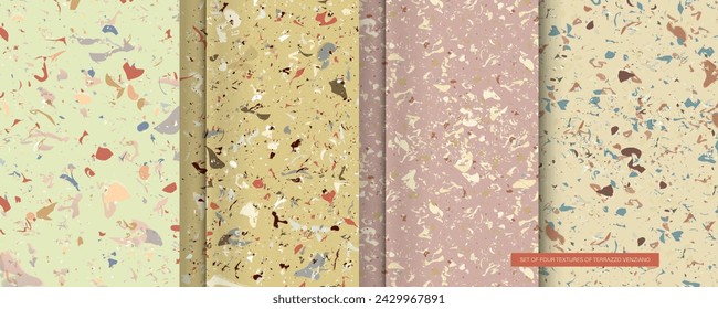 Set seamless terrazzo patterns. Pattern for ceramics marble natural stone. Vector stock illustration textured shapes in vibrant colors