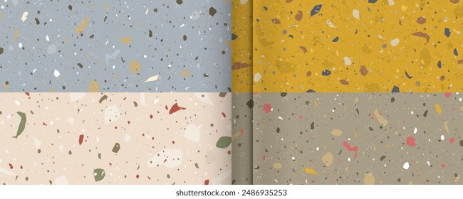 Set seamless terrazzo patterns. Pattern for ceramics marble natural stone. Vector stock illustration textured shapes in vibrant colors