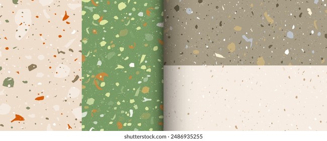 Set seamless terrazzo patterns. Pattern for ceramics marble natural stone. Vector stock illustration textured shapes in vibrant colors