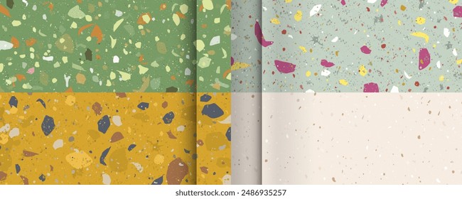 Set seamless terrazzo patterns. Pattern for ceramics marble natural stone. Vector stock illustration textured shapes in vibrant colors