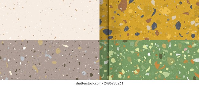 Set seamless terrazzo patterns. Pattern for ceramics marble natural stone. Vector stock illustration textured shapes in vibrant colors