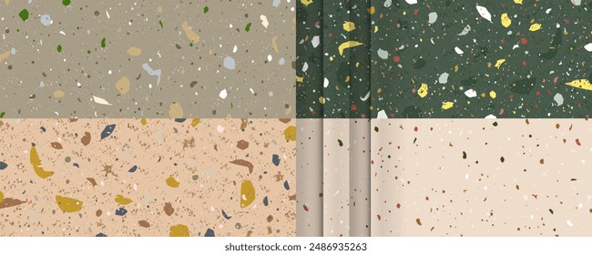 Set seamless terrazzo patterns. Pattern for ceramics marble natural stone. Vector stock illustration textured shapes in vibrant colors