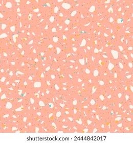 Set of seamless terrazzo patterns. Pink, cream and mustard yellow, turquoise terrazzo texture backgrounds. Colorful, gentle, pastel backdrops.