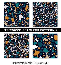 Set of seamless terrazzo patterns. Unique templates, repeating backgrounds. Marble textures. eps 10