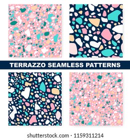 Set of seamless terrazzo patterns. Unique templates, repeating backgrounds. Marble textures. eps 10