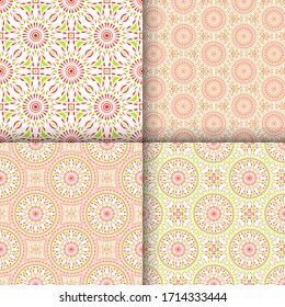Set of seamless texture with arabic geometric ornament. Vector asian mosaic pattern with alternating decorative elements.