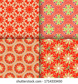 Conjunto de texturas sin fisuras con adorno geométrico árabe. Diseño de mosaico vectorial asiático con elementos decorativos alternos.