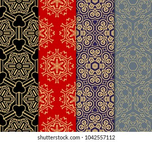 set of Seamless texture of floral decorative ornament. Vector illustration. For the interior design, printing