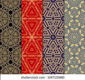 set of Seamless texture of floral decorative ornament. Vector illustration. For the interior design, printing